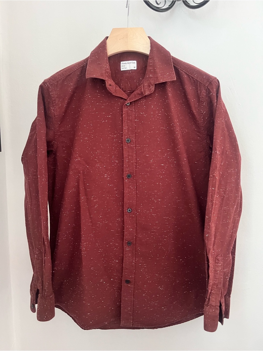 Frank & Oak Men's Burgundy Speckled Button-Down Shirt